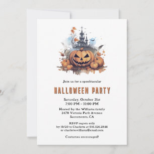Cute Funny Spooky Pumpkins Bats Halloween Party Invitation