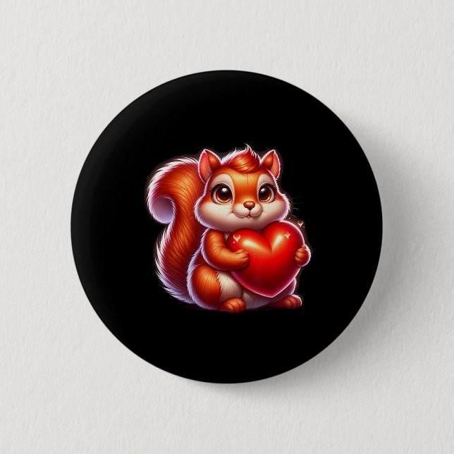 Cute Funny Squirrel Hugging Heart Valentines Day  6 Cm Round Badge (Front)