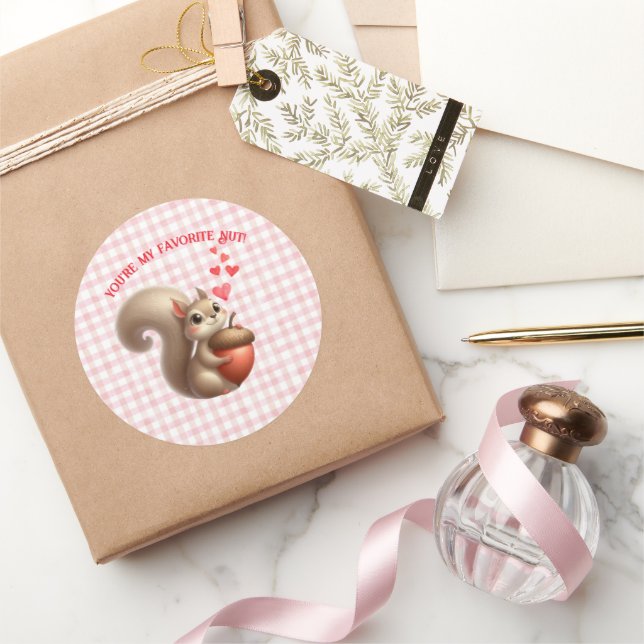 Cute funny squirrel Valentine's Day Classic Round Sticker (Gifting)