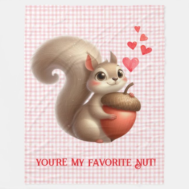 Cute funny squirrel Valentine's Day Fleece Blanket (Front)