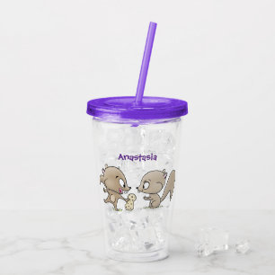 Cute funny squirrels cartoon illustration acrylic tumbler