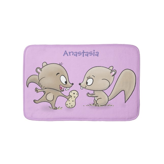 Cute funny squirrels cartoon illustration bath mat (Front)