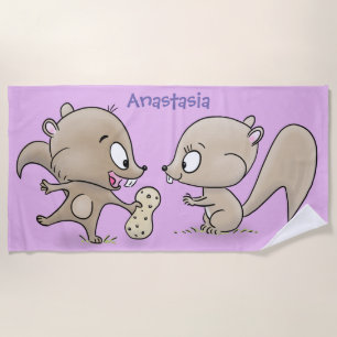 Cute funny squirrels cartoon illustration beach towel