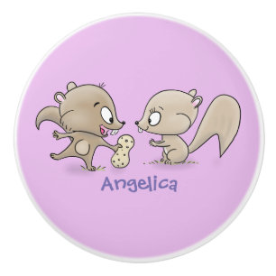 Cute funny squirrels cartoon illustration ceramic knob