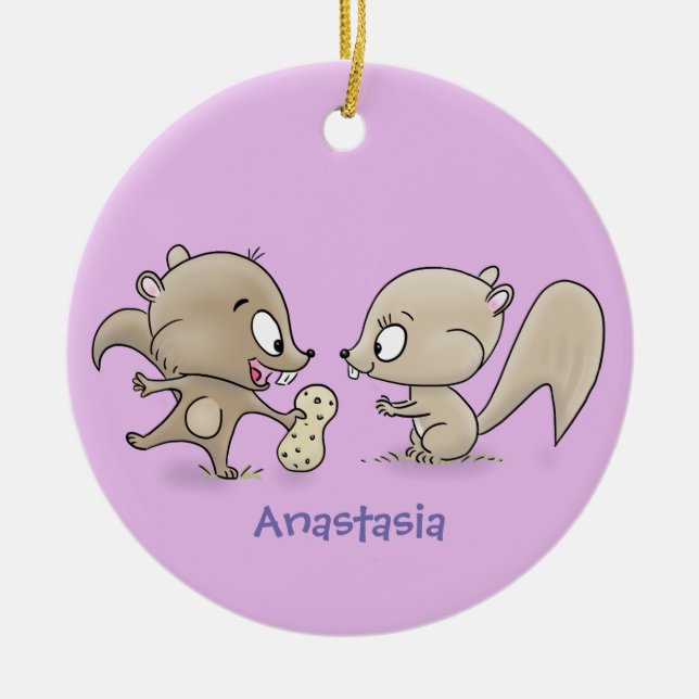 Cute funny squirrels cartoon illustration ceramic tree decoration (Front)