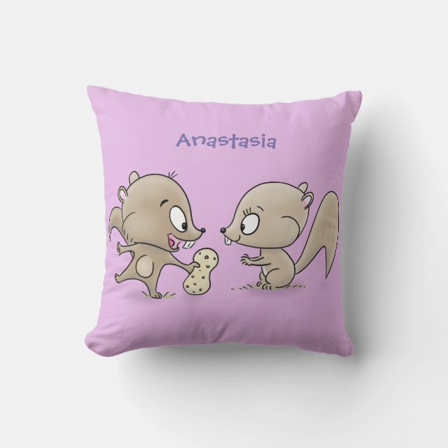 Cute funny squirrels cartoon illustration cushion (Front)