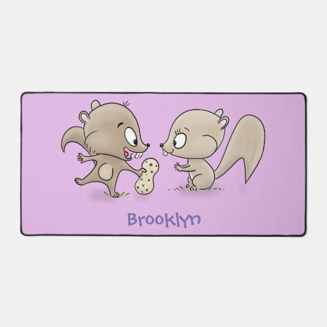 Cute funny squirrels cartoon illustration desk mat (Front)