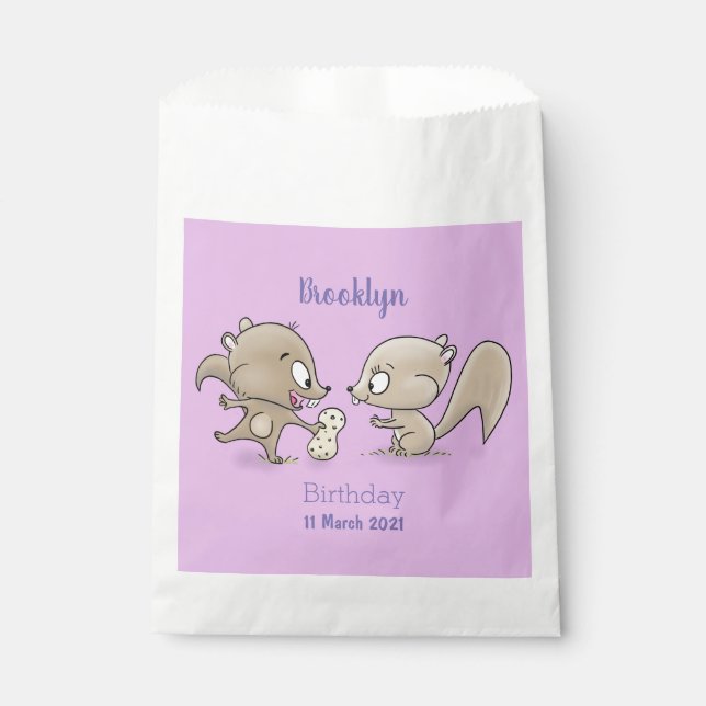 Cute funny squirrels cartoon illustration favour bags (Front)