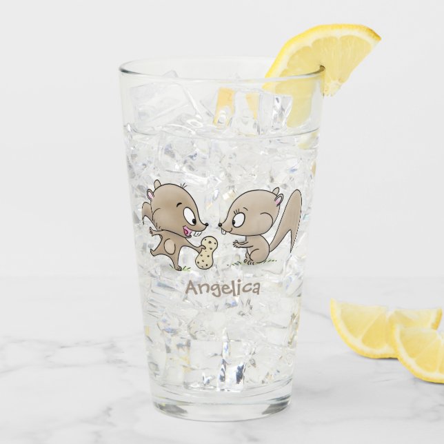 Cute funny squirrels cartoon illustration glass (Back Ice)