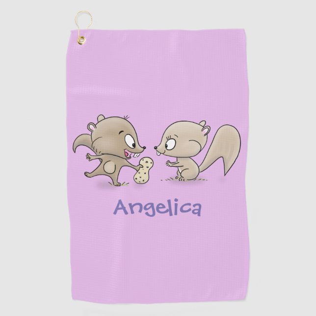 Cute funny squirrels cartoon illustration golf towel (Front)
