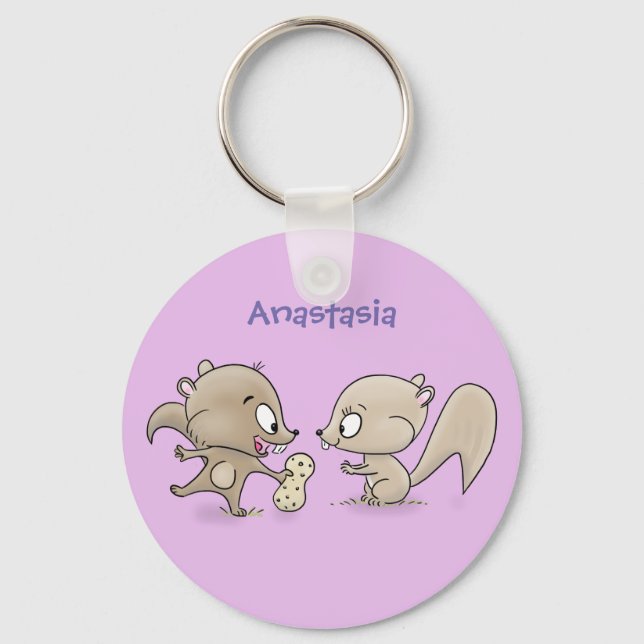Cute funny squirrels cartoon illustration key ring (Front)