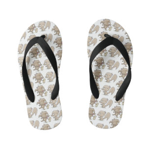 Cute funny squirrels cartoon illustration kid's flip flops