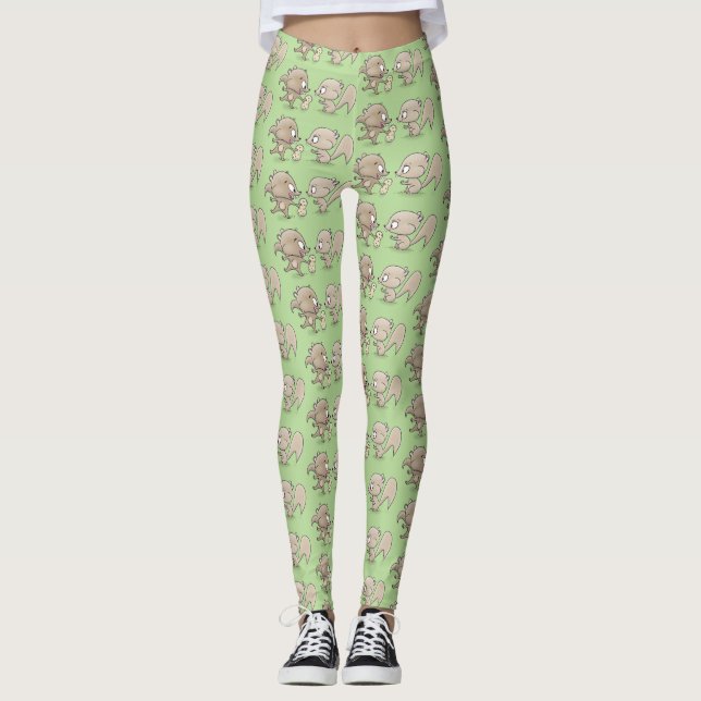 Cute funny squirrels cartoon illustration leggings (Front)