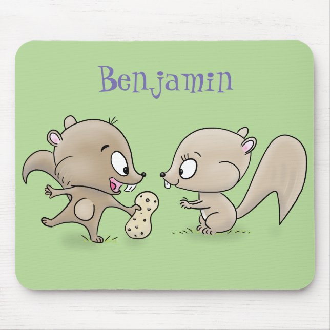 Cute funny squirrels cartoon illustration mouse mat (Front)