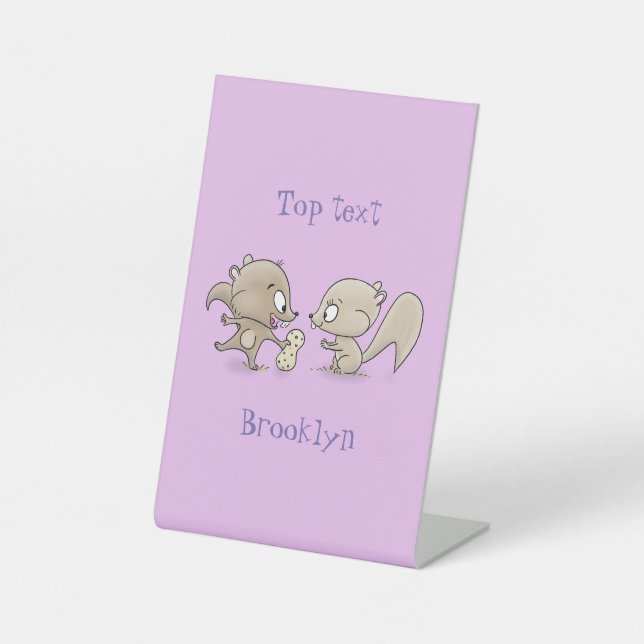 Cute funny squirrels cartoon illustration pedestal sign (Front)