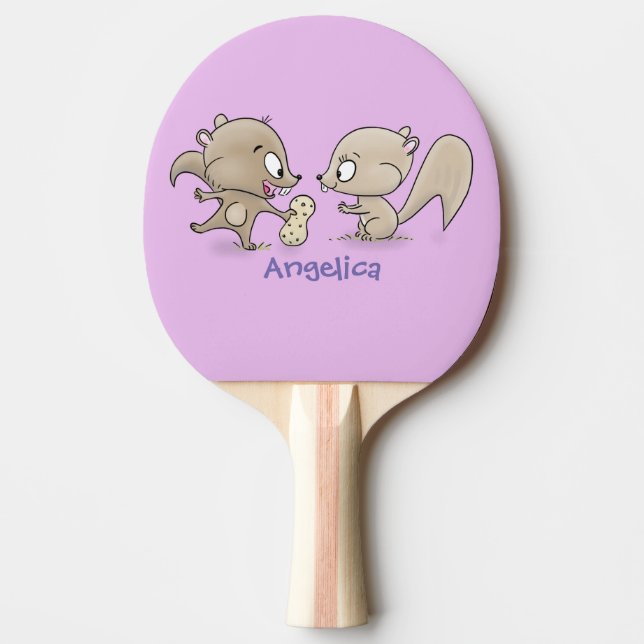 Cute funny squirrels cartoon illustration ping pong paddle (Front)