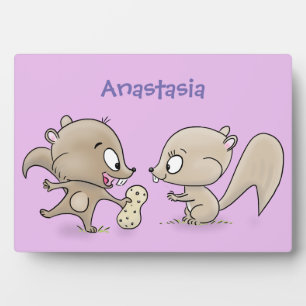 Cute funny squirrels cartoon illustration plaque