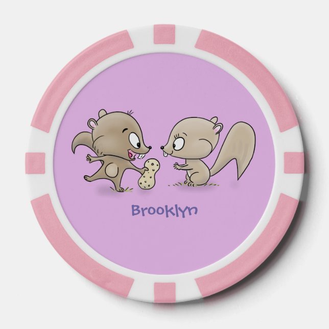 Cute funny squirrels cartoon illustration poker chips (Front)