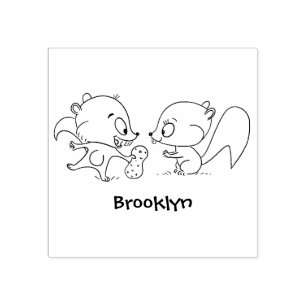 Cute funny squirrels cartoon illustration rubber stamp