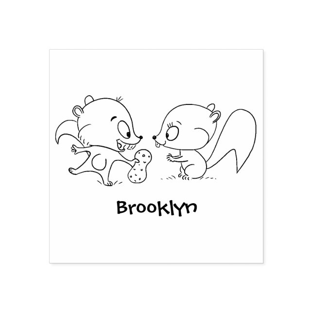 Cute funny squirrels cartoon illustration rubber stamp (Imprint)