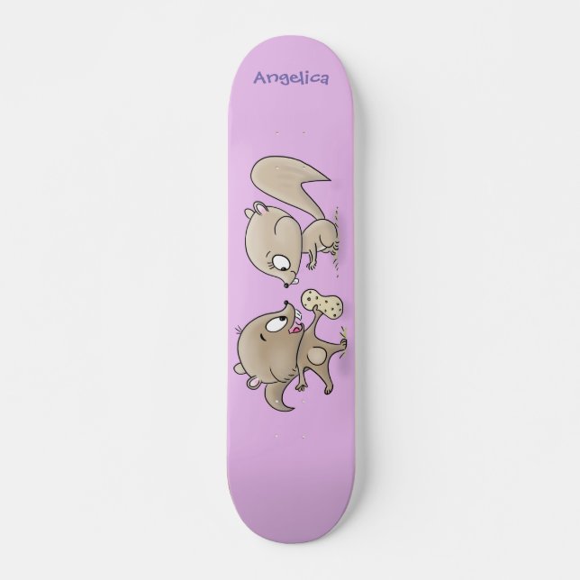 Cute funny squirrels cartoon illustration skateboard (Front)