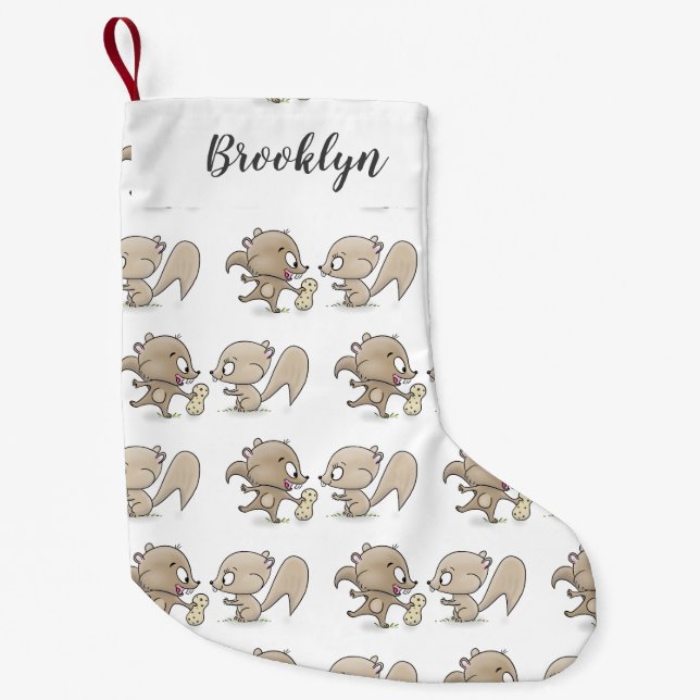 Cute funny squirrels cartoon illustration small christmas stocking (Front)
