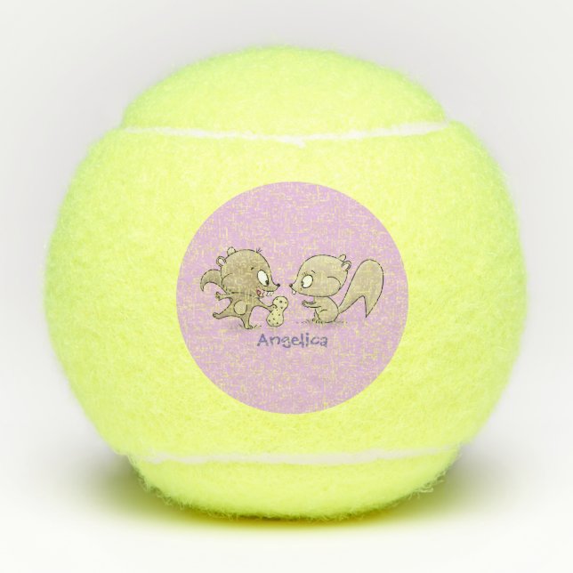 Cute funny squirrels cartoon illustration tennis balls (Front)