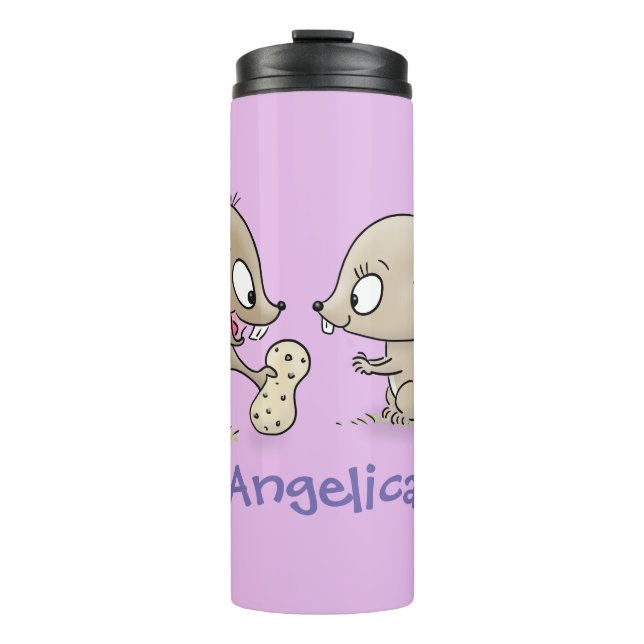 Cute funny squirrels cartoon illustration thermal tumbler (Front)