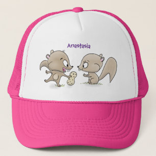 Cute funny squirrels cartoon illustration trucker hat