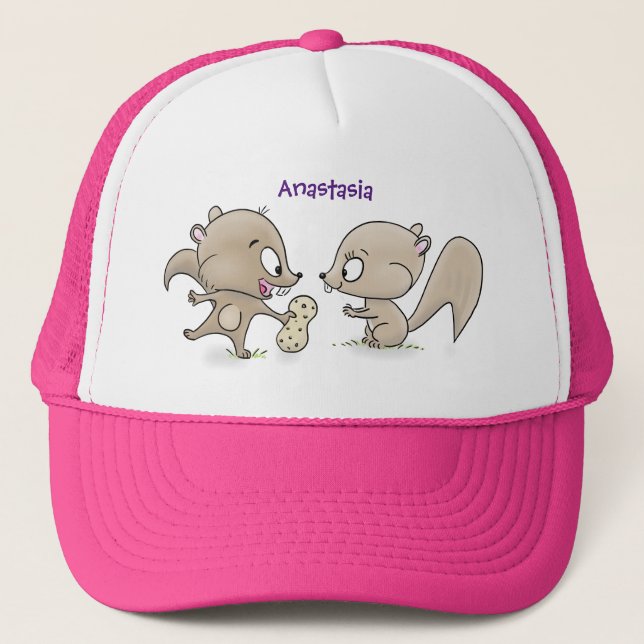 Cute funny squirrels cartoon illustration trucker hat (Front)