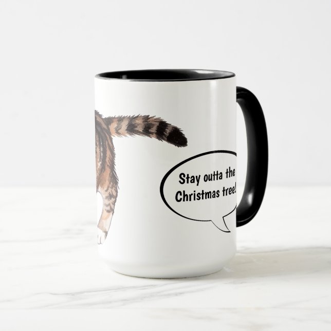 Cute Funny Stay Outta the Christmas Tree Kitten Mug (Front Right)
