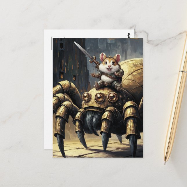 Cute Funny Steampunk Hamster and Spider Postcard (Front/Back In Situ)