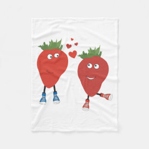 Cute Funny Strawberries In Love Fleece Blanket