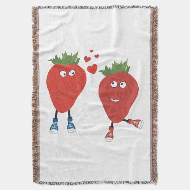 Cute Funny Strawberries In Love Throw Blanket (Front Vertical)