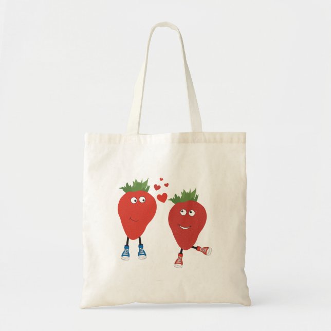 Cute Funny Strawberries In Love Tote Bag (Front)