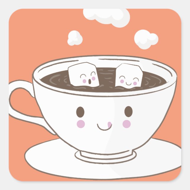 Cute funny sugar cubes bathing in coffee cup square sticker (Front)