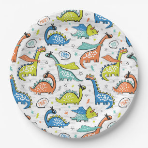 Cute funny superhero dinosaurs paper plate