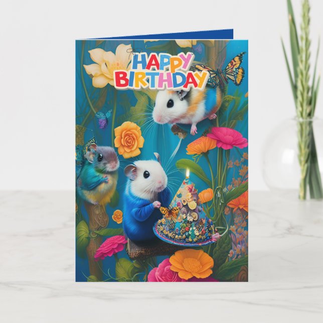 Cute Funny Syrian Hamsters Birthday Card (Front)