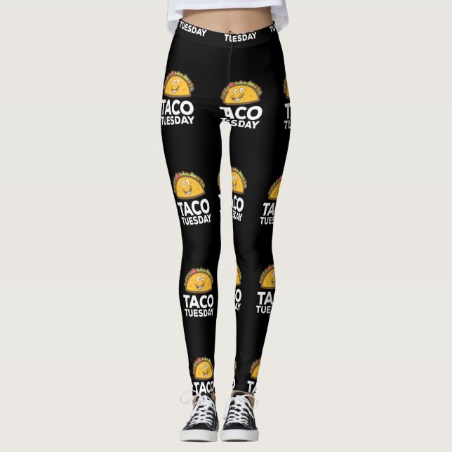 Cute & Funny Taco Tuesday Smiling Taco Leggings (Front)
