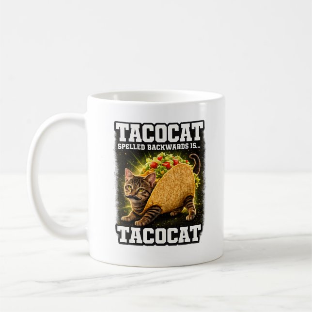 Cute Funny TacoCat Spelled Backwards Coffee Mug (Left)