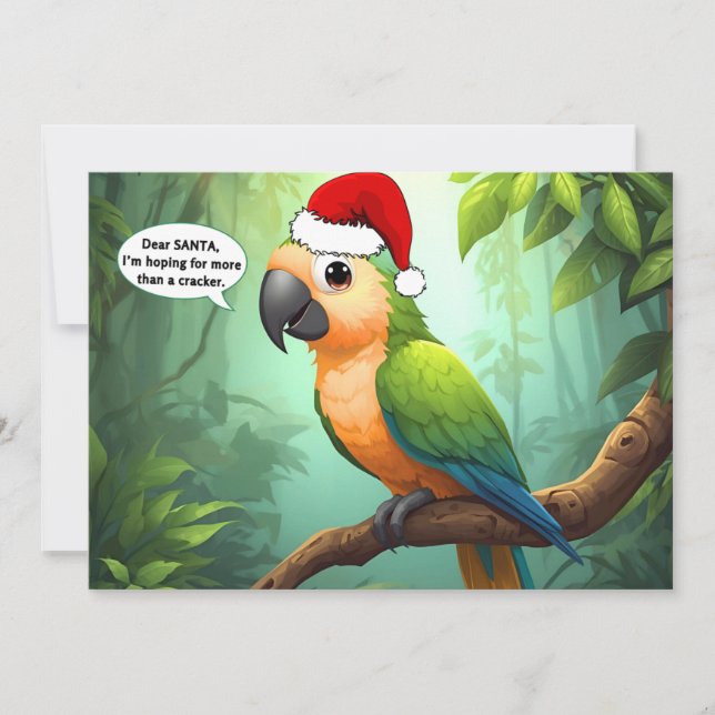 Cute Funny Talking Parrot Cartoon Holiday Card (Front)