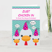 Cute Funny Teal Just Chicken In Happy Birthday