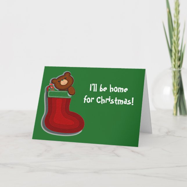Cute Funny Teddybear in Stocking Christmas Holiday Card (Front)