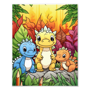 Cute Funny Three Dinosaur Cartoon Photo Print