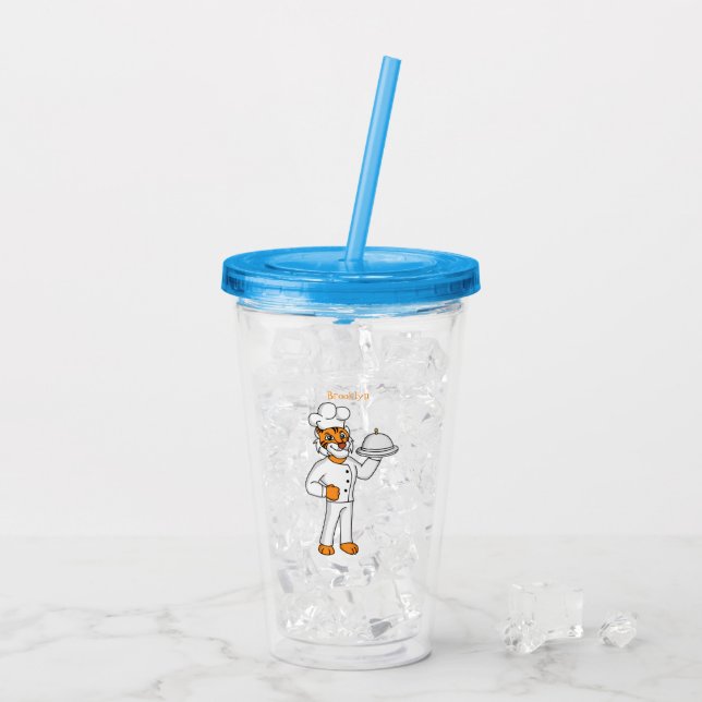 Cute funny tiger chef cartoon illustration acrylic tumbler (Back Ice)