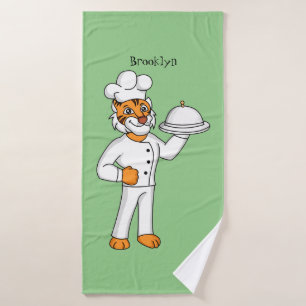 Cute funny tiger chef cartoon illustration  bath towel set
