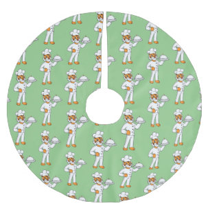 Cute funny tiger chef cartoon illustration brushed polyester tree skirt