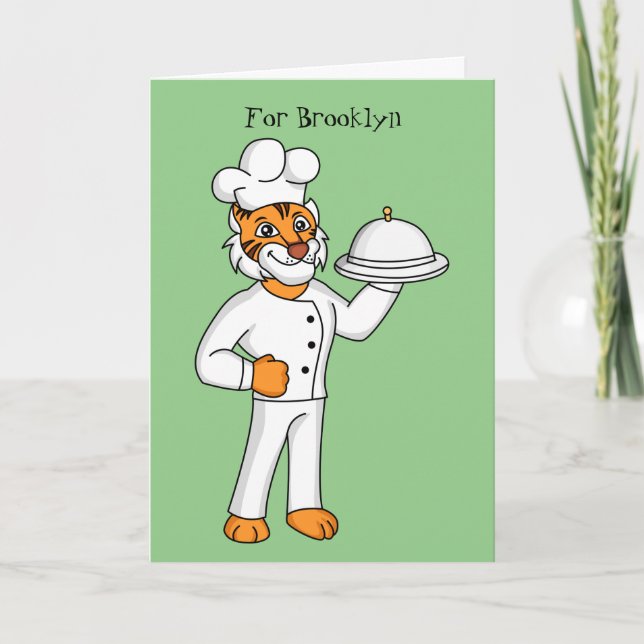 Cute funny tiger chef cartoon illustration  card (Front)