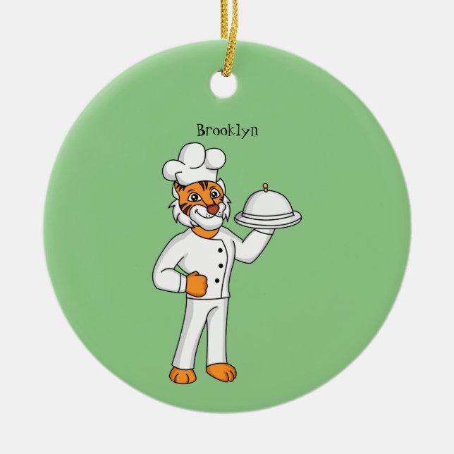 Cute funny tiger chef cartoon illustration  ceramic tree decoration (Front)