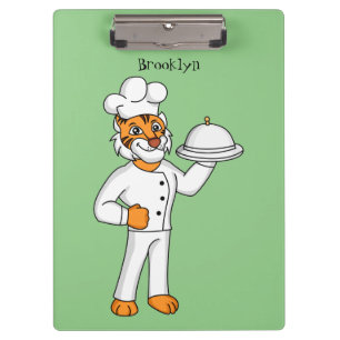 Cute funny tiger chef cartoon illustration clipboard